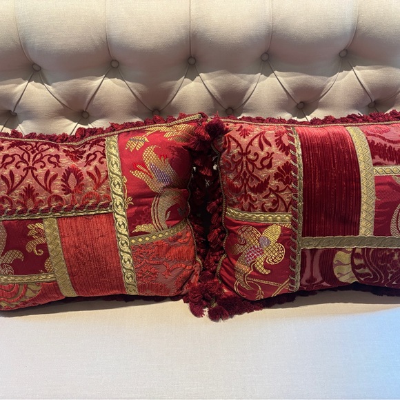 Fortuny Venetian Silk handmade Elegant Red and Gold Accent Pillows - Picture 1 of 5
